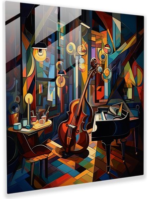 Painted Anarchy Nighthawks Modern Art - Nighthawks, Gece Geç Saatlerde Caz Kulübü, Olağanüstü Parça, Kübistten Esinlenen Sanat Eseri, 30X30