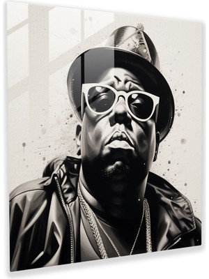 Painted Anarchy Gerçekçi Notorious Büyük Cam Baskı - Detaylı Siyah Beyaz Portre - Notorious Big, Cam Duvar Sanatı, Notorious Big, Gerçekçi Portre, 30X30