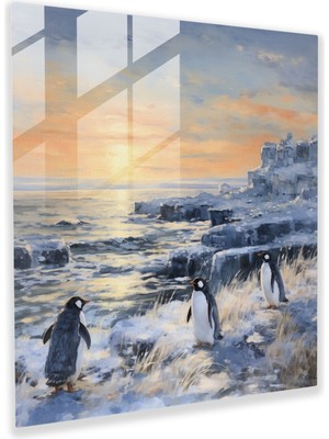 Painted Anarchy Sakin Kış Penguenleri Cam Duvar Sanatı - Penguen, Empresyonist Resim, Ev Dekorasyonu, Modern Sanat, 30X30