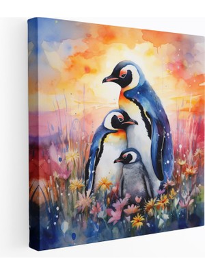 Painted Anarchy Penguen Ailesi Kanvas Tablo Duvar Tablosu - Penguen, Birbirine Sarılmış, Kanvas Tablo, Penguen Ailesi, 30X30