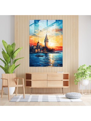 Galata Kulesi Cam Duvar Sanatı - Galata Kulesi, Cam Baskı, Gün Batımı, Galata Kulesi, 30X45