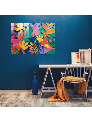 Renkli Yaprak ve Çiçek Cam Baskı - Henri Matisse, Cam Duvar Sanatı, Duvar Dekorasyonu, Cam Baskı, 45X30
