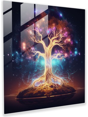 Painted Anarchy Kozmik Hayat Ağacı Cam Baskı - Hayat Ağacı, Duvar Süslemesi, Dijital Illüstrasyon, Kozmik Uzay, 30X30