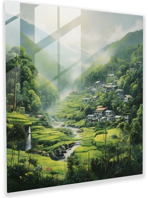 Painted Anarchy Saklı Köy Manzarası Cam Baskı - Köy, Yemyeşil Tepeler, Huzur, Ev Dekorasyonu, 30X30