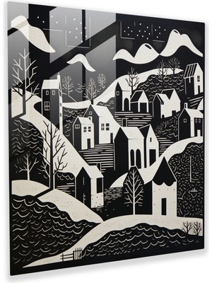 Painted Anarchy Siluet Köy - Cam Baskı - Köy, Köy, Duvar Dekorasyonu, Temiz Çizgiler, 30X30