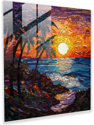Painted Anarchy Tropikal Gün Batımı Cam Duvar Sanatı - Tropikal, Ev Dekorasyonu, Tropikal, Okyanus, 30X30