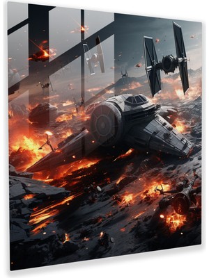 Painted Anarchy Star Wars 3D Battle Glass Baskı - Star Wars, Tie Fighters, X-Wings, Duvar Süslemesi, 30X30