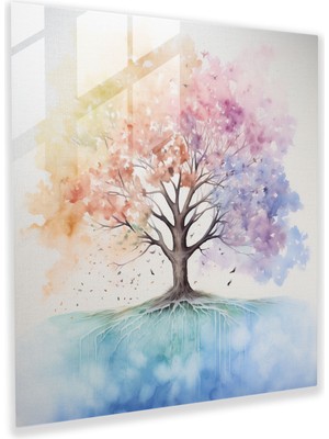 Painted Anarchy Huzurlu Hayat Ağacı Cam Baskı - Hayat Ağacı, Huzur, Hayat Ağacı, Suluboya Tablo, 30X30