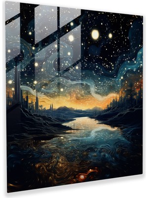Painted Anarchy Yıldızlı Gece Haritası Cam Baskı - Yıldız Haritası, Yıldızlı Gece Gökyüzü, Modern Sanat, Gerçeküstü Dijital Sanat Çalışması, 30X30