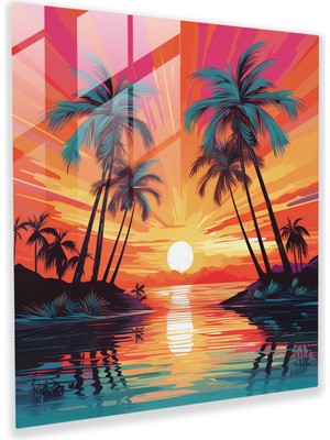 Painted Anarchy Gündoğumu Cam Baskı - Palmiye Ağacı Cenneti - Gündoğumu, Tropikal, Palmiye Ağaçları, Duvar Süslemesi, 30X30