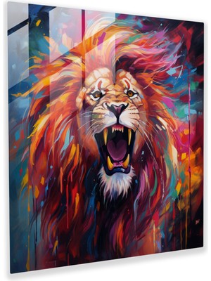 Painted Anarchy Yaban Hayatı Cam Baskı - Soyut Aslan Kükremesi - Yaban Hayatı, Kükreme, Aslan, Duvar Süslemesi, 30X30