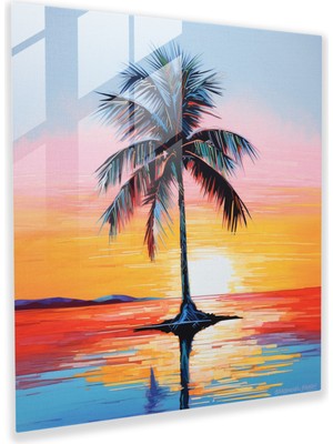 Painted Anarchy Siluet Palmiye Ağacı Cam Tablo - Tropikal, Cam Sanatı, Minimalist Cam Tablo, Cam Duvar Sanatı, 30X30