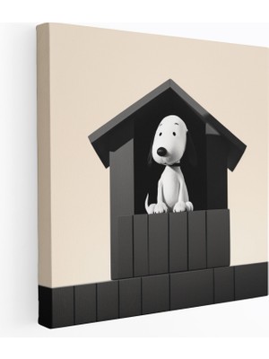 Painted Anarchy Minimalist Snoopy Duvar Sanatı - Siyah Beyaz Kanvas Tablo - Snoopy, Duvar Sanatı, Temiz Estetik, Siyah Beyaz Illüstrasyon, 30X30