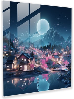 Painted Anarchy Fütüristik Neon Köy Cam Baskı - Köy, Neon Işıklar, Duvar Dekorasyonu, Dijital Illüstrasyon, 30X30