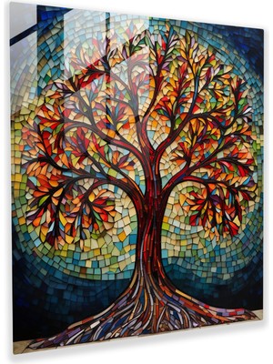 Painted Anarchy Mozaik Hayat Ağacı Cam Baskı - Hayat Ağacı, Duvar Süslemesi, Cam Duvar Sanatı, Cam Sanatı, 30X30