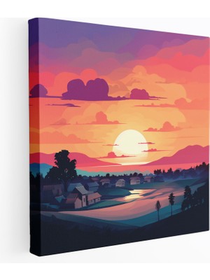 Painted Anarchy Siluet Gün Batımı Köyü - Kanvas Tablo - Köy, Siluet Manzarası, Kanvas Tablo, Renkli Gün Batımı, 30X30