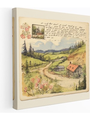 Painted Anarchy Vintage Kartpostal Köy Manzarası Kanvas Tablo - Köy, Nostalji, Ev Dekorasyonu, Kanvas Tablo, 30X30