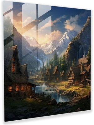 Painted Anarchy Dağ Köyü Cam Baskı - Köy, Ev Dekorasyonu, Cam Baskı, Dağlar, 30X30