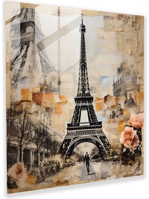 Painted Anarchy Eklektik Cam Baskı - Eyfel Kulesi Karışık Teknik Kolaj Cam Duvar Sanatı - Ev Dekorasyonu - Duvar Dekoru - Modern Sanat Eseri, 30X30