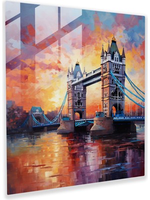 Painted Anarchy Büyüleyici Cam Baskı - Tower Bridge'in Empresyonist Akrilik Tablosu, 30X30