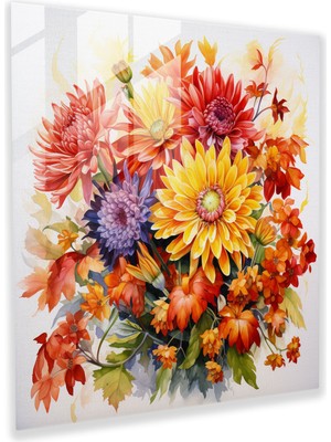 Painted Anarchy Işıltılı Sonbahar Buketi Cam Baskı - Sonbahar, Cam Duvar Sanatı, Duvar Dekorasyonu, Açan Çiçekler, 30X30