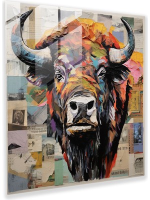 Painted Anarchy Geri Dönüşümlü Buffalo Kolaj Cam Baskı - Buffalo, Modern Sanat, Çevre Bilinci, Dergi Kesiği, 30X30