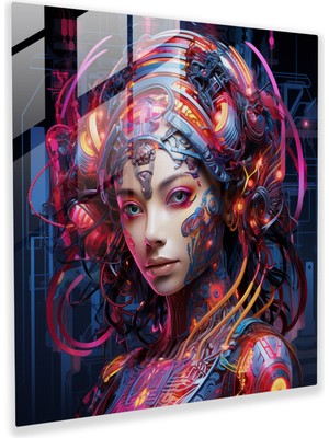 Cam Baskı - Fütüristik Robotik Portre - Portre, Cam Baskı, Ev Dekorasyonu, Duvar Dekorasyonu, 30X30