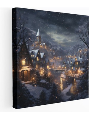 Painted Anarchy Karlı Köy Dijital Kanvas Tablo - Köy, Kar, Dijital Illüstrasyon, Ev Dekorasyonu, 30X30