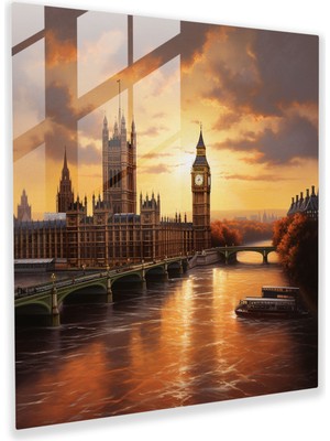 Big Ben'de Büyüleyici Gün Batımı Cam Baskı - Şık Duvar Dekoru, 30X30