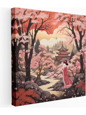 Painted Anarchy Kiraz Çiçeği Bahçesinde Zarif Geyşa Kanvas Tablo, 30X30