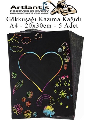 Artlantis Sihirli Gökkuşağı Kazıma Kağıdı A4 5 Yaprak 1 Paket 20 x 30 cm Siyah Sihirli Kağıt Rainbow Paper
