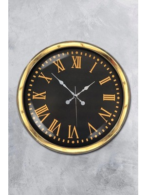 Falez Decor 40 cm Metal Romen Rakamlı Rakam Siyah Kadran Modern Dekoratif Lüks Duvar Saati