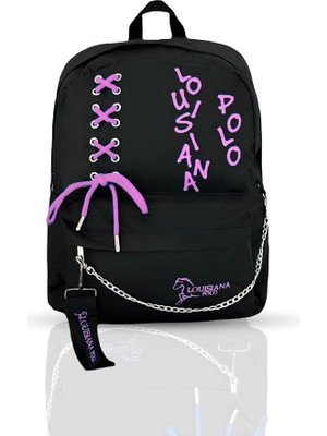 Louisiana Polo Laptop Bölmeli Okul Çantası Siyah Pembe 1141