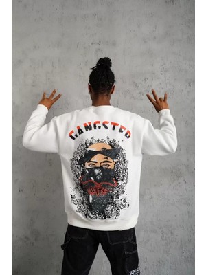 Lavinia Boutiques Erkek 3 Iplik Gangster Baskılı Sweatshirt - Beyaz