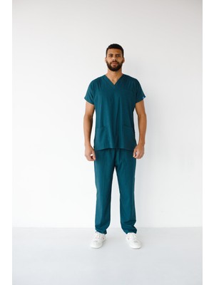 Dr. Mitra Erkek Likralı Yarasa Kol Hemşire Doktor Takım Petrol Yeşili