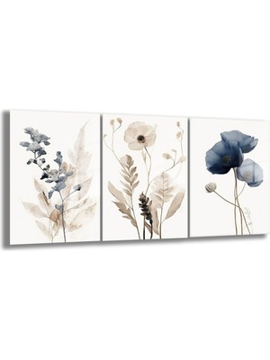 Gaagart Temperli Gerçek Cam Tablo Seti Pastel Soft Mavi Çiçekler