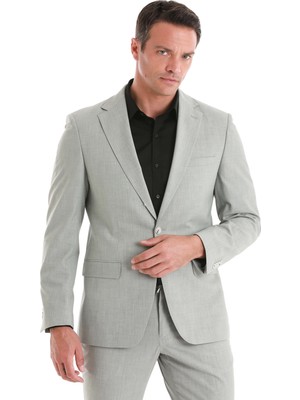Hatem Saykı Gri Slim Fit Desenli Mono Yaka Klasik Takım Elbise