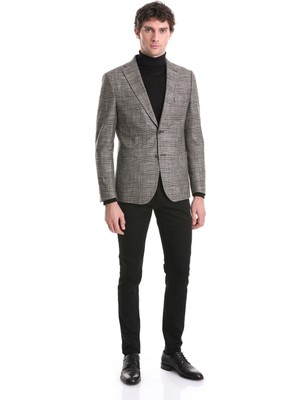 Hatemoğlu Kahverengi Slim Fit Kareli Mono Yaka Klasik Ceket