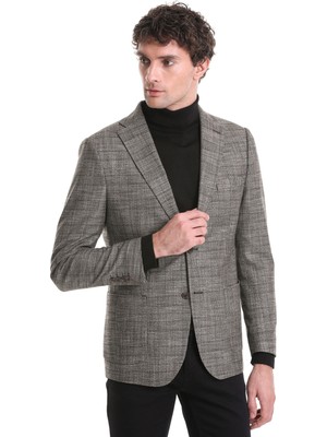 Hatemoğlu Kahverengi Slim Fit Kareli Mono Yaka Klasik Ceket