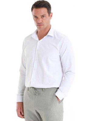 Hatemoğlu Beyaz Slim Fit Desenli Slim Yaka Pamuklu Uzun Kollu Gömlek