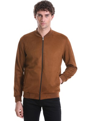 Hatemoğlu Kahverengi Regular Fit Düz Bomber Yaka Mevsimlik Mont