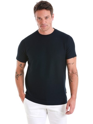 HTML Lacivert Regular Fit Düz Bisiklet Yaka Tişört