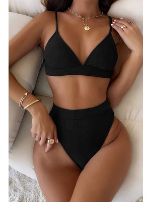 Angelsin Üçgen Kesim Siyah Bikini Üstü