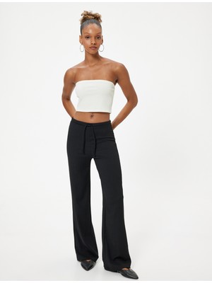 Koton Bol Paça Pantolon Bürümcük Yüksek Bel Rahat Kalıp Beli Bağcıklı