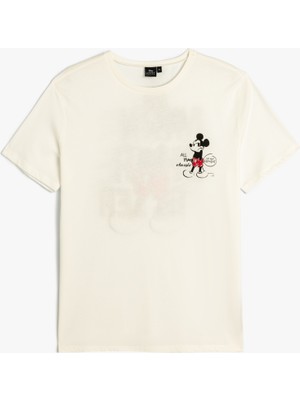 Koton Mickey Mouse Oversize Arkası Baskılı Tişört Kısa Kollu Bisiklet Yaka Lisanslı
