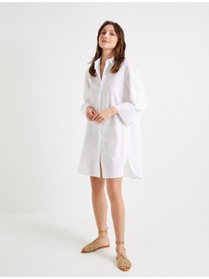 Koton Uzun Tunik Çiçek Işlemeli Düğmeli Gömlek Yaka