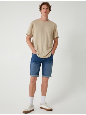 Koton Slim Fit Kot Şort Cep Detaylı Pamuklu Yazlık Erkekler İçin Lacivert Renk