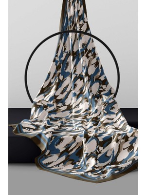 Afvente Çiçek Desen Mavi Soft Pamuk Şal