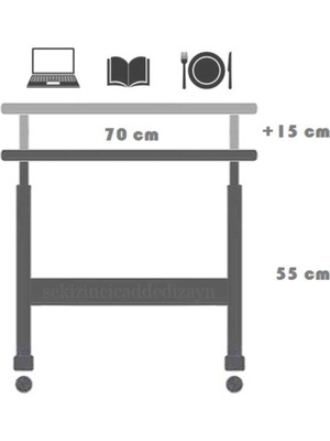 Tekno Trust 40 cm Yükseklik Ayarlı Laptop Sehpası ve Çalışma Masası - Atlantik Çam Beyaz (Tekerli) Oval Kenar -