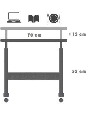 Tekno Trust 70 cm Çift Kullanımlı Yükseklik Ayarlı Laptop Sehpası ve Çalışma Masası - Antrasit (Tekerli) 40 cm